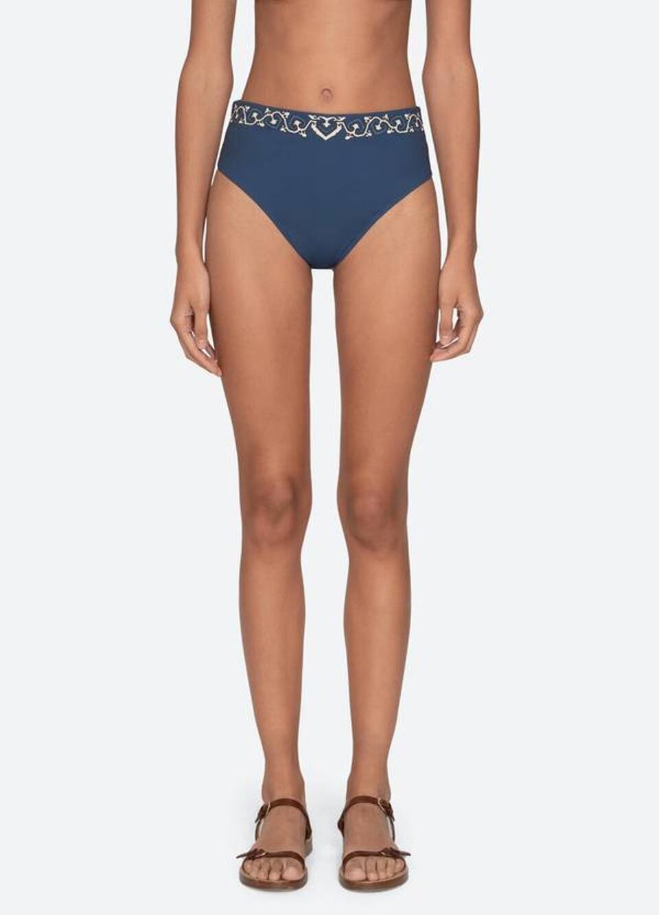 SEA New York Blaise Print Bikini Bottom in Navy Multi M